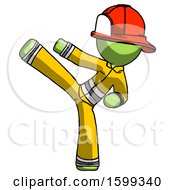 Poster, Art Print Of Green Firefighter Fireman Man Ninja Kick Left