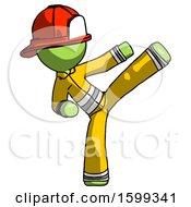 Poster, Art Print Of Green Firefighter Fireman Man Ninja Kick Right