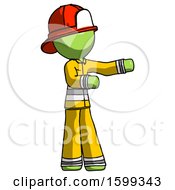 Poster, Art Print Of Green Firefighter Fireman Man Presenting Something To His Left