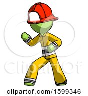 Poster, Art Print Of Green Firefighter Fireman Man Martial Arts Defense Pose Left
