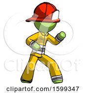 Poster, Art Print Of Green Firefighter Fireman Man Martial Arts Defense Pose Right