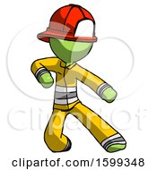 Poster, Art Print Of Green Firefighter Fireman Man Karate Defense Pose Right