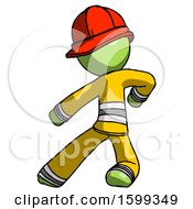 Poster, Art Print Of Green Firefighter Fireman Man Karate Defense Pose Left