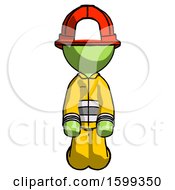 Green Firefighter Fireman Man Kneeling Front Pose