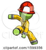 Poster, Art Print Of Green Firefighter Fireman Man Action Hero Jump Pose