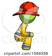 Poster, Art Print Of Green Firefighter Fireman Man Squatting Facing Right