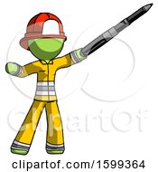 Poster, Art Print Of Green Firefighter Fireman Man Demonstrating That Indeed The Pen Is Mightier