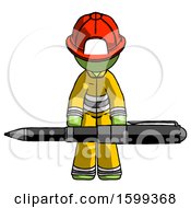 Poster, Art Print Of Green Firefighter Fireman Man Weightlifting A Giant Pen