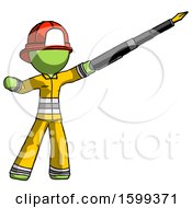 Green Firefighter Fireman Man Pen Is Mightier Than The Sword Calligraphy Pose