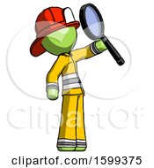 Poster, Art Print Of Green Firefighter Fireman Man Inspecting With Large Magnifying Glass Facing Up