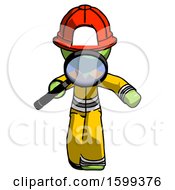 Poster, Art Print Of Green Firefighter Fireman Man Looking Down Through Magnifying Glass
