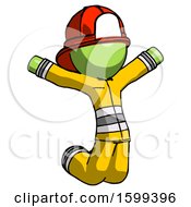 Poster, Art Print Of Green Firefighter Fireman Man Jumping Or Kneeling With Gladness