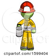 Poster, Art Print Of Green Firefighter Fireman Man Begger Holding Can Begging Or Asking For Charity