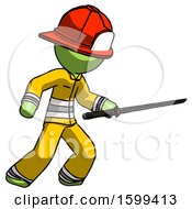 Poster, Art Print Of Green Firefighter Fireman Man Stabbing With Ninja Sword Katana