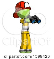 Poster, Art Print Of Green Firefighter Fireman Man Holding Binoculars Ready To Look Right
