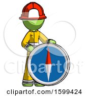 Poster, Art Print Of Green Firefighter Fireman Man Standing Beside Large Compass