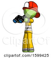 Poster, Art Print Of Green Firefighter Fireman Man Holding Binoculars Ready To Look Left