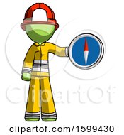 Poster, Art Print Of Green Firefighter Fireman Man Holding A Large Compass