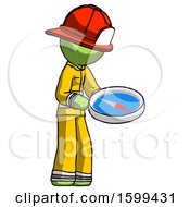 Green Firefighter Fireman Man Looking At Large Compass Facing Right