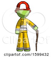 Poster, Art Print Of Green Firefighter Fireman Man Standing With Hiking Stick