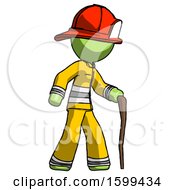 Poster, Art Print Of Green Firefighter Fireman Man Walking With Hiking Stick