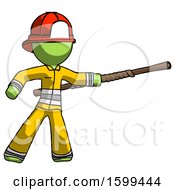 Poster, Art Print Of Green Firefighter Fireman Man Bo Staff Pointing Right Kung Fu Pose