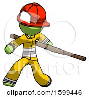 Poster, Art Print Of Green Firefighter Fireman Man Bo Staff Action Hero Kung Fu Pose