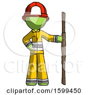 Poster, Art Print Of Green Firefighter Fireman Man Holding Staff Or Bo Staff