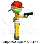 Poster, Art Print Of Green Firefighter Fireman Man Firing A Handgun