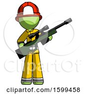 Poster, Art Print Of Green Firefighter Fireman Man Holding Sniper Rifle Gun