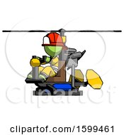 Poster, Art Print Of Green Firefighter Fireman Man Flying In Gyrocopter Front Side Angle View