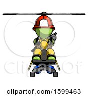 Poster, Art Print Of Green Firefighter Fireman Man Flying In Gyrocopter Front View