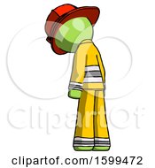 Poster, Art Print Of Green Firefighter Fireman Man Depressed With Head Down Back To Viewer Left