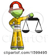 Poster, Art Print Of Green Firefighter Fireman Man Holding Scales Of Justice