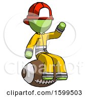 Poster, Art Print Of Green Firefighter Fireman Man Sitting On Giant Football