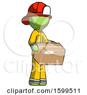 Poster, Art Print Of Green Firefighter Fireman Man Holding Package To Send Or Recieve In Mail
