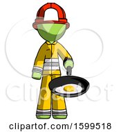 Poster, Art Print Of Green Firefighter Fireman Man Frying Egg In Pan Or Wok