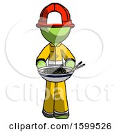 Poster, Art Print Of Green Firefighter Fireman Man Serving Or Presenting Noodles