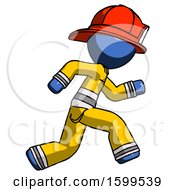 Poster, Art Print Of Blue Firefighter Fireman Man Running Fast Right