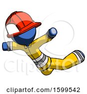 Poster, Art Print Of Blue Firefighter Fireman Man Skydiving Or Falling To Death