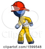Poster, Art Print Of Blue Firefighter Fireman Man Suspense Action Pose Facing Left