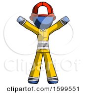 Poster, Art Print Of Blue Firefighter Fireman Man Surprise Pose Arms And Legs Out