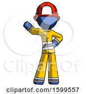 Poster, Art Print Of Blue Firefighter Fireman Man Waving Right Arm With Hand On Hip