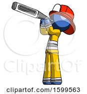 Poster, Art Print Of Blue Firefighter Fireman Man Thermometer In Mouth