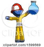 Poster, Art Print Of Blue Firefighter Fireman Man Holding Large Round Flask Or Beaker