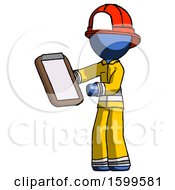 Poster, Art Print Of Blue Firefighter Fireman Man Reviewing Stuff On Clipboard