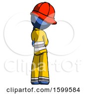 Poster, Art Print Of Blue Firefighter Fireman Man Thinking Wondering Or Pondering Rear View