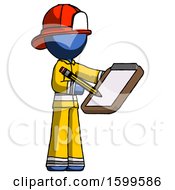 Poster, Art Print Of Blue Firefighter Fireman Man Using Clipboard And Pencil