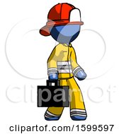 Poster, Art Print Of Blue Firefighter Fireman Man Walking With Briefcase To The Right