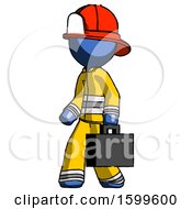 Poster, Art Print Of Blue Firefighter Fireman Man Walking With Briefcase To The Left